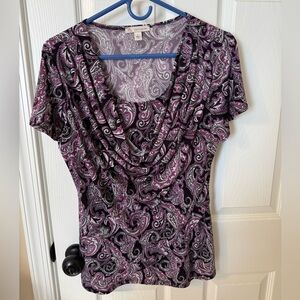 Dress barn size L. Purple Paisley Print Women's Top